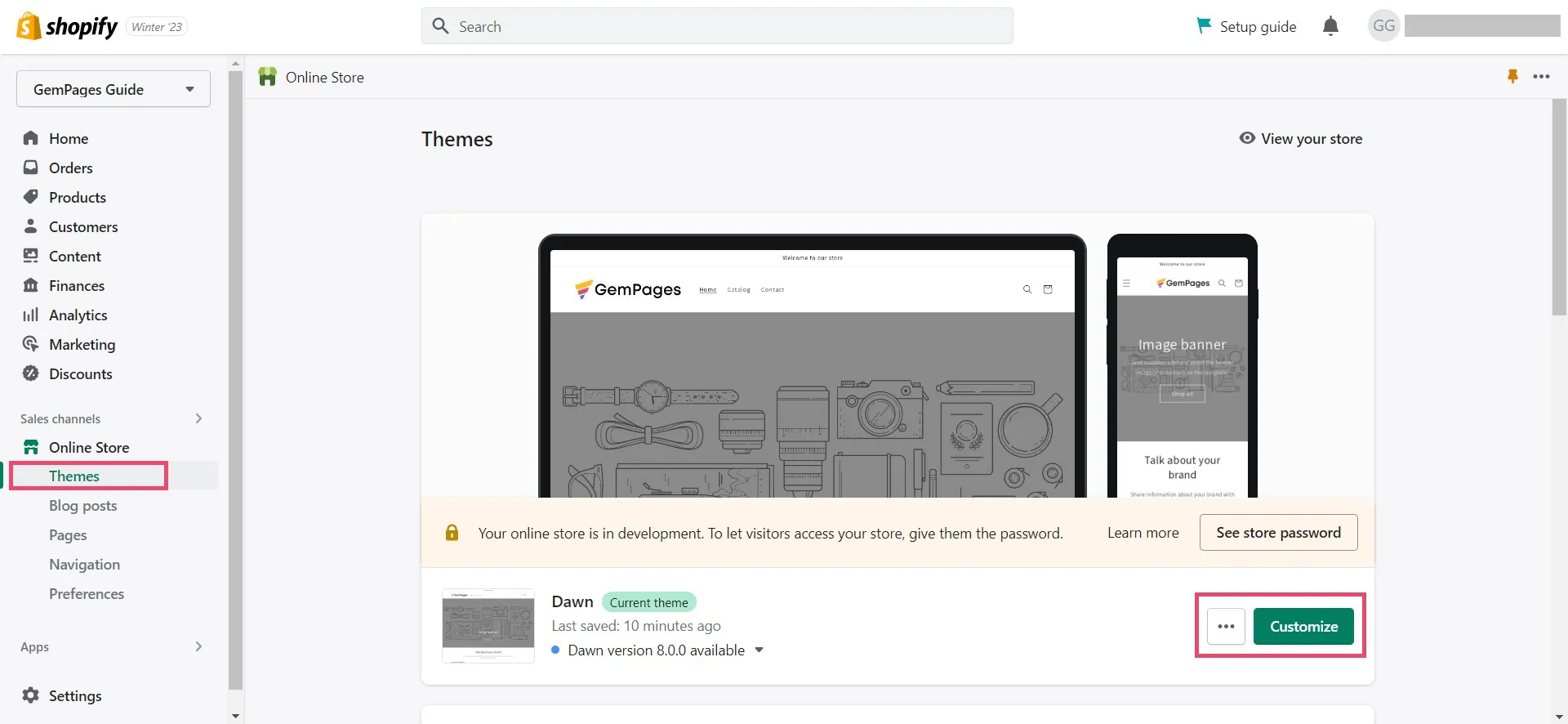 Store layout sections